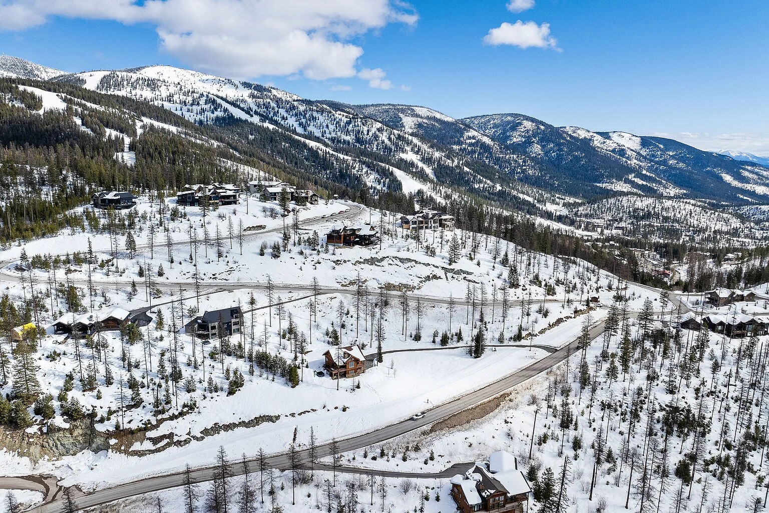 Aerial view of Elk Highlands in winter